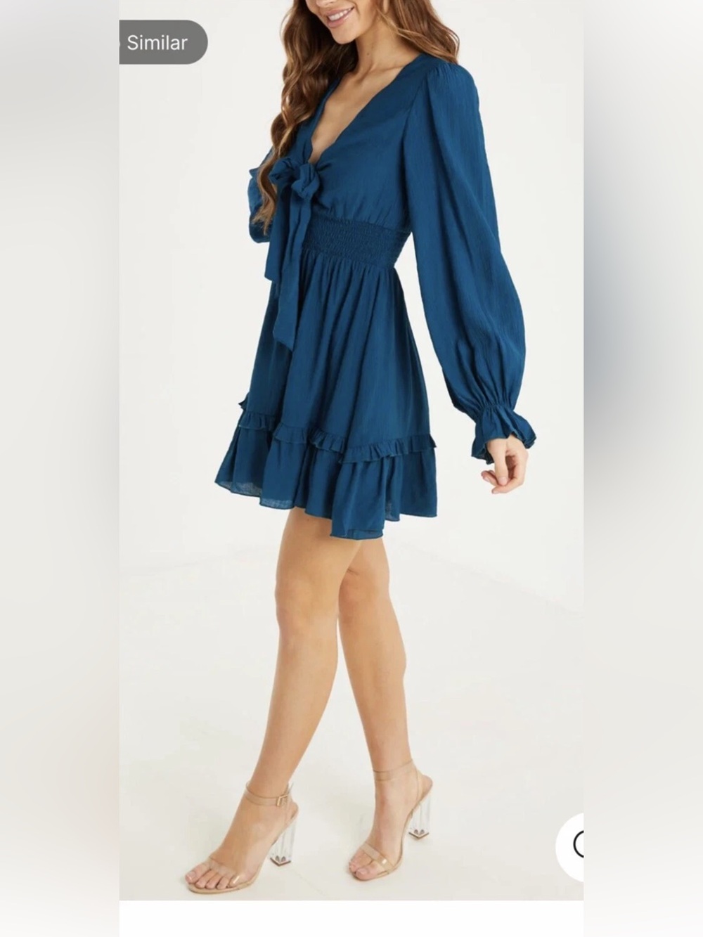 Quiz Frill Skater’s Dress Sz 8  Teal Green Tie Front L/S Babydoll FairyCore Sexy